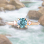 0.92ct Round Untreated Color Shifting Montana Sapphire and Princess Cut Diamond Rapids Low Profile Ring in 14k Yellow Gold