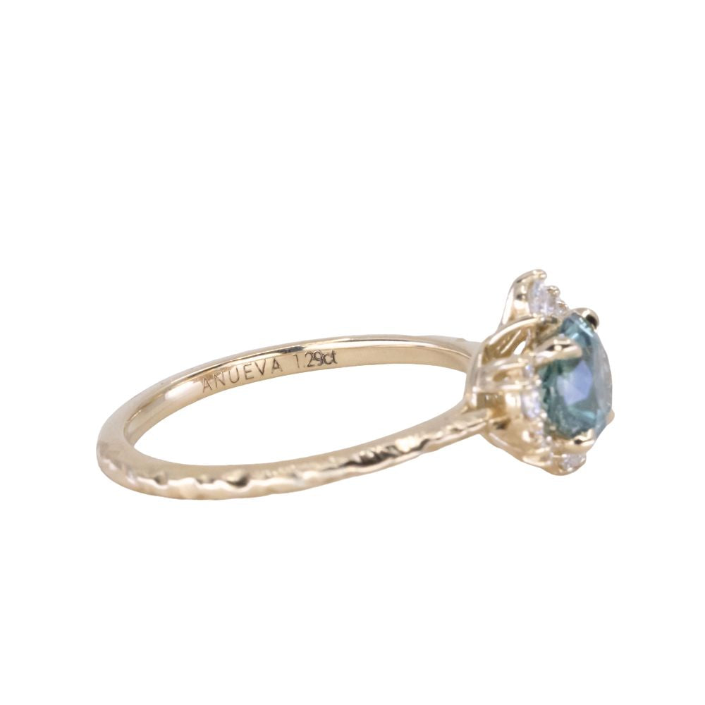 1.29ct Blue Montana Sapphire and Diamond Asymmetrical Cluster Ring in 14k Yellow Gold with Evergreen finish