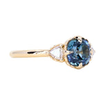 1.57ct Old Mine Cut Montana Sapphire and Diamond Antique Style Compass Set Low Profile Ring in 14k Yellow Gold