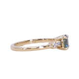 0.98ct Round Teal Blue Untreated Montana Sapphire and Diamond Starry Night Low Profile Solitaire in 14k Yellow Gold