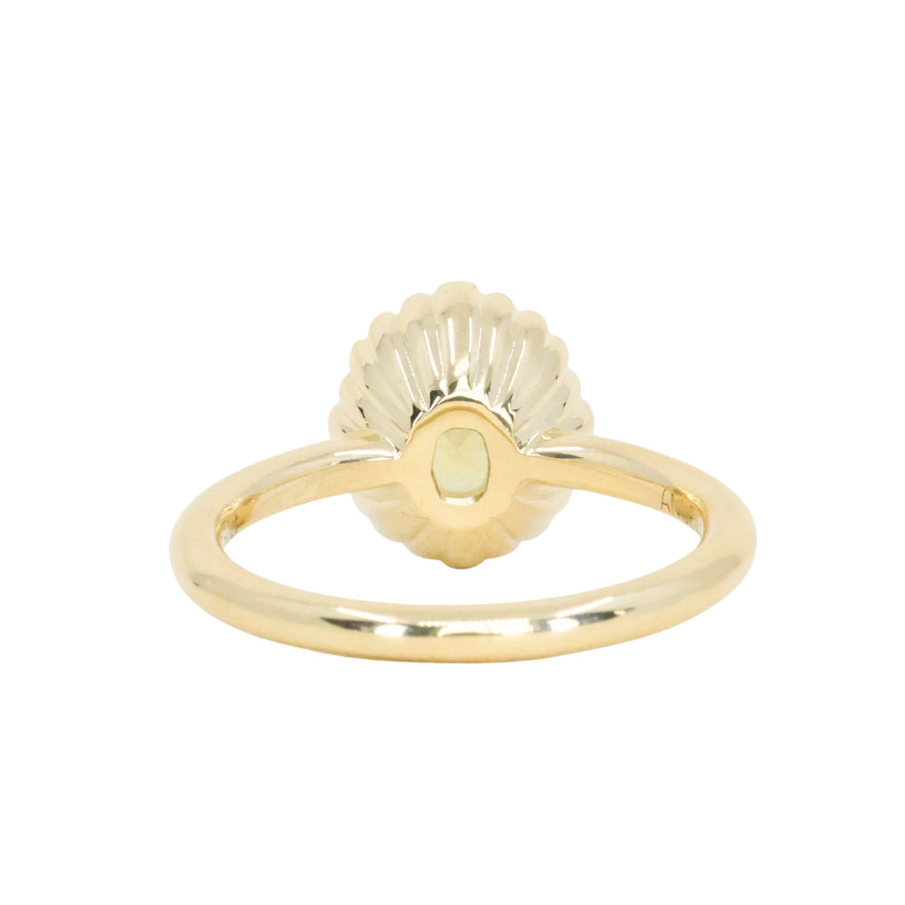 2.57ct Precision Cushion Cut Green Montana Sapphire Scallop Cup Solitaire in 18k Yellow Gold