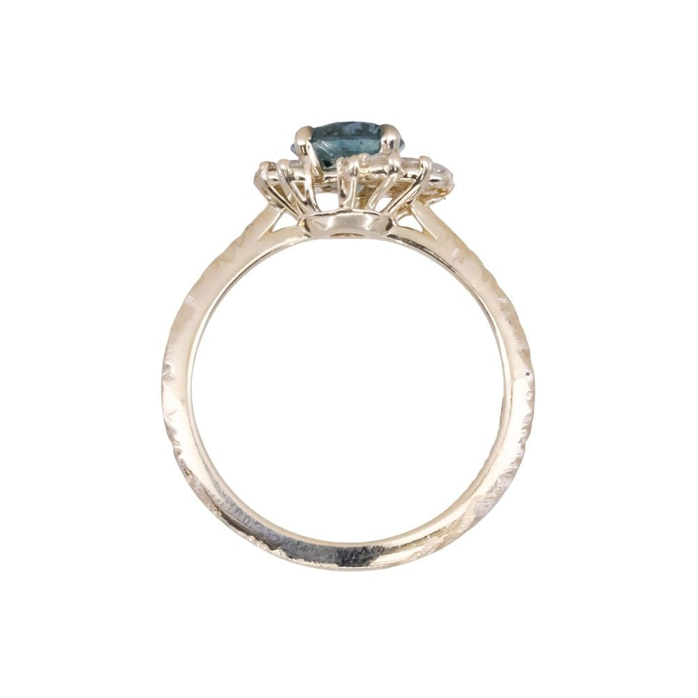 1.29ct Blue Montana Sapphire and Diamond Asymmetrical Cluster Ring in 14k Yellow Gold with Evergreen finish