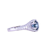 2.12ct Blue Montana Sapphire Diamond-Studded Tapered Solitaire in 14k White Gold