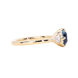 1.57ct Old Mine Cut Montana Sapphire and Diamond Antique Style Compass Set Low Profile Ring in 14k Yellow Gold