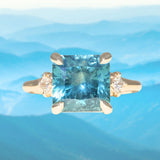 5.53ct Radant Cut Untreated Montana Sapphire and Princess Cut Diamond Rapids Low Profile Ring in 14k Yellow Gold