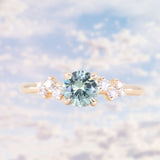 0.72ct Round Light Blue Green Montana Sapphire and Diamond Starry Night Low Profile Solitaire in 14k Yellow Gold