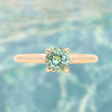 0.78ct Round Seafoam Teal Green Montana Sapphire Four Prong Lotus Solitaire in 14k Yellow Gold