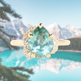 3.34ct  Untreated Pear Montana Sapphire and Diamond Asymmetrical Cluster Ring in 18k Yellow Gold