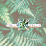 1.46ct Round Parti Green and Teal Montana Sapphire and French Set Diamond Solitaire in 14K Yellow Gold