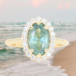 2.54ct Untreated Montana Sapphire Antique-Style Low Profile Diamond Halo Ring in 14k Yellow Gold- Appraised Stone