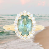 2.54ct Untreated Montana Sapphire Antique-Style Low Profile Diamond Halo Ring in 14k Yellow Gold- Appraised Stone