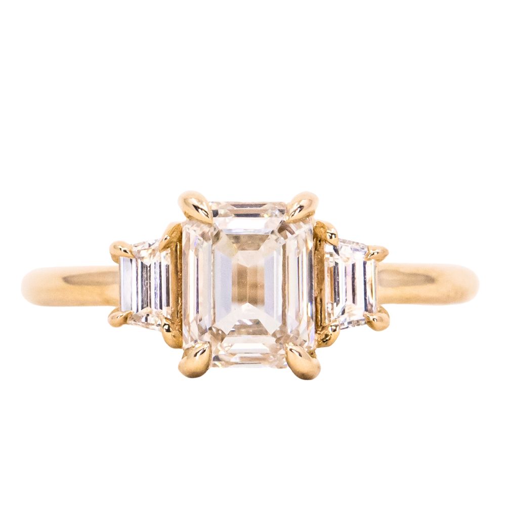 Three Stone Ring with Trapezoid Side Stones- Setting