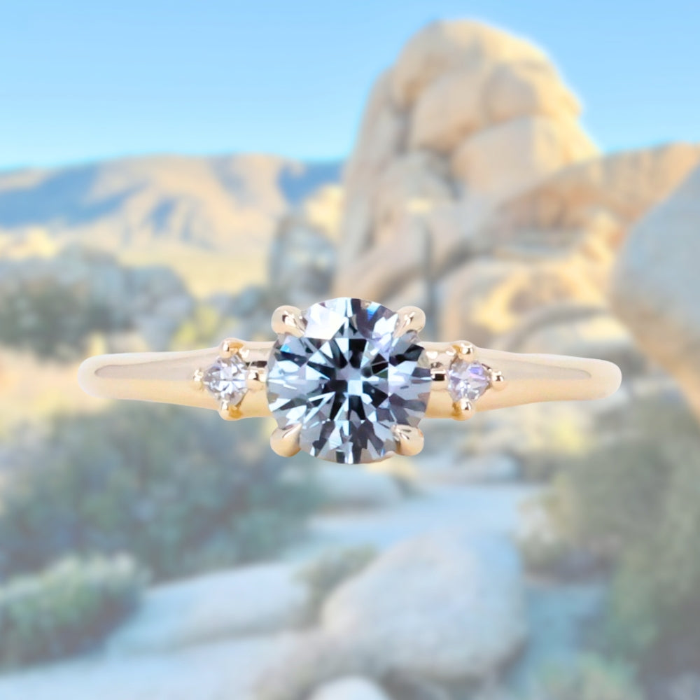 0.98ct Round Color Shifting Untreated Montana Sapphire and Princess Cut Diamond Rapids Low Profile Ring in 14k Yellow Gold