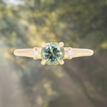 0.93ct Round Seafoam Montana Sapphire and Princess Cut Diamond Rapids Low Profile Ring in 14k Yellow Gold