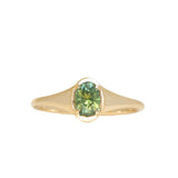 0.71ct Oval Green Precision Cut Montana Sapphire Low Profile 4 Prong Signet Solitaire in 14k Yellow Gold