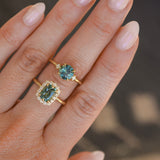 1.62ct Round Teal Green Montana Sapphire and Princess Cut Diamond Rapids Low Profile Ring in 18k Yellow Gold