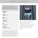 2.01CT RADIANT CUT MONTANA SAPPHIRE, PURPLE BLUE GREY, 7.3X5.7X5MM, UNTREATED