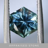 2.12CT HEXAGON BRILLIANT MONTANA SAPPHIRE, OCEAN BLUE AND GREEN, UNTREATED, 8.35X7.24X5.31MM - APPRAISED STONE