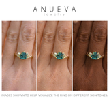 2.17ct Trillion Teal Blue Untreated Montana Sapphire and Antique Diamond Mountainscape Ring in 18k Yellow Gold