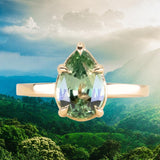 2.63ct Seafoam Pear Montana Sapphire Flat Band 5 Prong Solitaire in 18k Yellow Gold