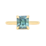 2.67ct Untreated Radiant Cut Montana Sapphire Four Prong Cathedral Solitaire in 18k Yellow Gold