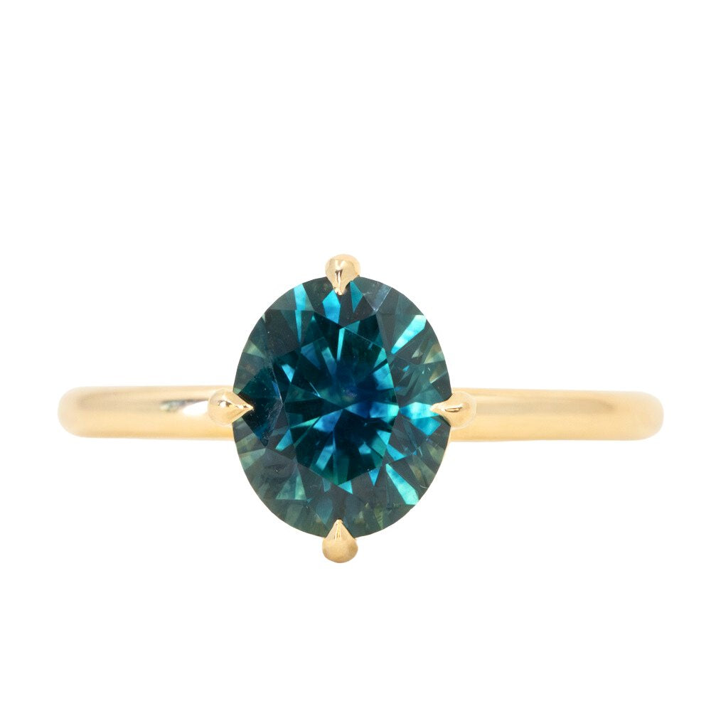 2.25ct Precision Cut Teal Montana Sapphire Four Prong Compass Set Solitaire in 18k Yellow Gold