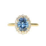2.52ct Oval Untreated Montana Sapphire Antique-Style Diamond Halo Ring in 18k Yellow Gold