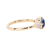 1.57ct Old Mine Cut Montana Sapphire and Diamond Antique Style Compass Set Low Profile Ring in 14k Yellow Gold