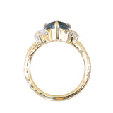 2.17ct Trillion Teal Blue Untreated Montana Sapphire and Antique Diamond Mountainscape Ring in 18k Yellow Gold
