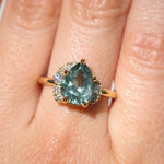 3.34ct  Untreated Pear Montana Sapphire and Diamond Asymmetrical Cluster Ring in 18k Yellow Gold