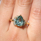 3.34ct  Untreated Pear Montana Sapphire and Diamond Asymmetrical Cluster Ring in 18k Yellow Gold