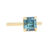 2.67ct Untreated Radiant Cut Montana Sapphire Four Prong Cathedral Solitaire in 18k Yellow Gold