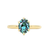 2.07ct Precision Cut Untreated Teal Oval Montana Sapphire Diamond-studded Sea Star Solitaire in 18k Yellow Gold
