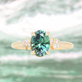 1.64ct Teal Blue Oval Montana Sapphire and Diamond Starry Night Stackable Solitaire in 14k Yellow Gold