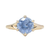 3.10ct Round Cornflower Blue Montana Sapphire Low Profile Six Prong Split Shank Solitaire in 14k Yellow Gold