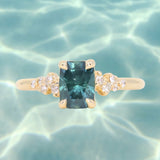 1.34ct Radiant Cut Teal Blue Montana Sapphire and Diamond Starry Night Stackable Solitaire in 14k Yellow Gold