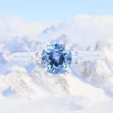 1.66ct Untreated Old Mine Cut Montana Sapphire and Princess Cut Diamond Rapids Low Profile Ring in 14k White Gold