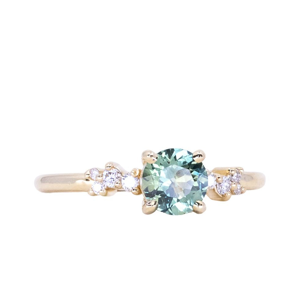 0.99ct Light Blue Green Parti Montana Sapphire and Diamond Starry Night Low Profile Solitaire in 14k Yellow Gold