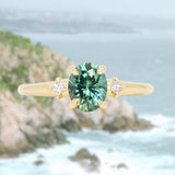 1.41ct Oval Teal Parti Montana Sapphire and Princess Cut Diamond Rapids Low Profile Ring in 18k Yellow Gold