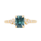 1.34ct Radiant Cut Teal Blue Montana Sapphire and Diamond Starry Night Stackable Solitaire in 14k Yellow Gold