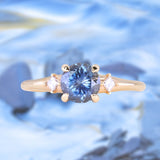 1.28ct Round Untreated Color Shifting Montana Sapphire and Princess Cut Diamond Rapids Low Profile Ring in 14k Yellow Gold