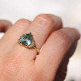 3.34ct  Untreated Pear Montana Sapphire and Diamond Asymmetrical Cluster Ring in 18k Yellow Gold