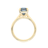 2.67ct Untreated Radiant Cut Montana Sapphire Four Prong Cathedral Solitaire in 18k Yellow Gold