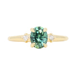 1.41ct Oval Teal Parti Montana Sapphire and Princess Cut Diamond Rapids Low Profile Ring in 18k Yellow Gold