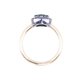 1.40ct Fantasy Carved Untreated Montana Sapphire and Antiqued Diamond Halo ring in 14k Yellow Gold