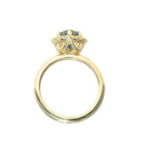 2.52ct Oval Untreated Montana Sapphire Antique-Style Diamond Halo Ring in 18k Yellow Gold