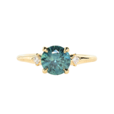 1.62ct Round Teal Green Montana Sapphire and Princess Cut Diamond Rapids Low Profile Ring in 18k Yellow Gold