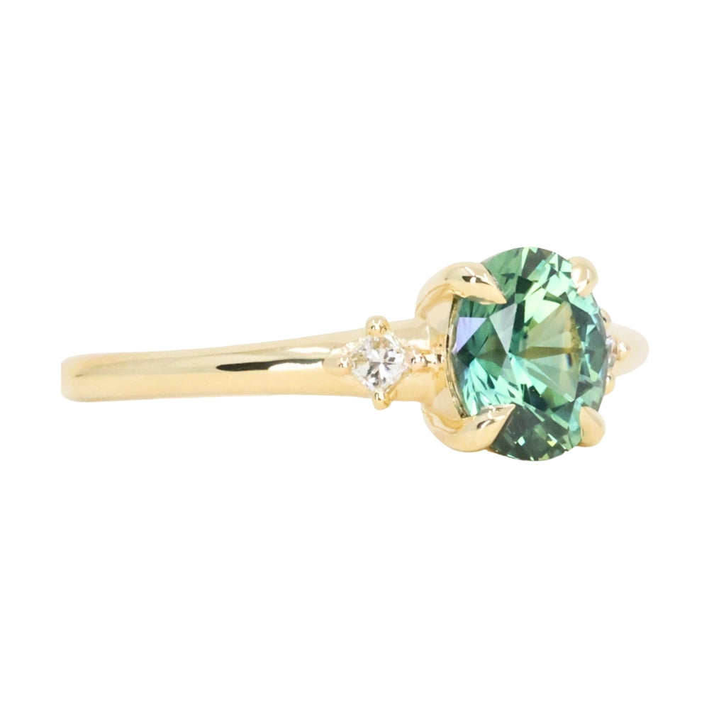 1.41ct Oval Teal Parti Montana Sapphire and Princess Cut Diamond Rapids Low Profile Ring in 18k Yellow Gold