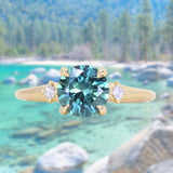 1.62ct Round Teal Green Montana Sapphire and Princess Cut Diamond Rapids Low Profile Ring in 18k Yellow Gold