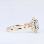 1.99ct "Old Mine Cushion" cut Silky Light Green Montana Sapphire Antique-Style Diamond Halo Ring in 14k Yellow Gold